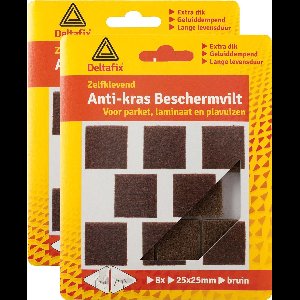Deltafix Anti-krasvilt - 16x - bruin - 25 x 25 mm - vierkant - zelfklevend - meubel beschermvilt