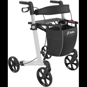 Mobilex Leopard Rollator - Zilver - 62 cm - Lichtgewicht en opvouwbaar rollator - voor binnen en buiten - met tas, rugband en stokhouder