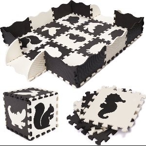 Foam Puzzelmat 25-delig – Zwart/Wit – Speelkleed voor Baby’s en Kinderen – EVA Foam Speeltegels met Rand – Waterdicht & Antislip