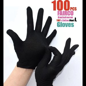 Katoenen Handschoen Zwart Maat L, 100Pcs Black Gloves 50 Pairs Soft Cotton Gloves Coin Jewelry Silver Inspection Gloves Stretchable Lining Glove - Gloves 100% Cotton -- Maat L -- 100 Stuks -- FAIRCO®