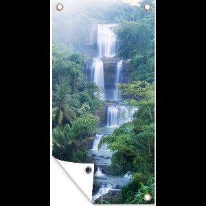 Wanddecoratie buiten Watervallen in Indonesië - 80x160 cm - Tuindoek - Buitenposter
