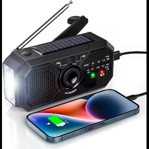 Noodradio op accu voor rampen met zaklamp en powerbank - Opladen met USB, zonneenergie en dynamo opwindbaar met accu van 3500mAh - FM/AM radio - Survival Noodpakket - Draagbare Radio - Solar Wereldradio - SOS lamp - Zwart