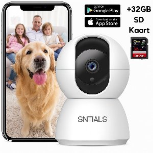 SNTIALS 1080p Huisdiercamera – Full HD | Bewegings- & Geluidsdetectie | App-bediening | 32GB SD-kaart inbegrepen | Twee-weg audio | Perfect cadeau voor Sinterklaas