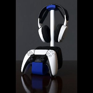 3-in-1 Headset Standaard inclusief Dubbele Controller Houder - Universeel - Gaming stand - Blauw/Wit
