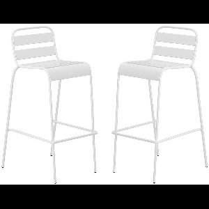 Vente-unique Set van 2 opstapelbare hoge tuinstoelen van metaal - Wit - MIRMANDE van MYLIA