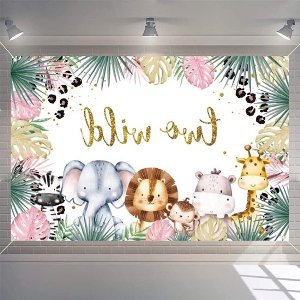 Allecto Plus - Safari thema tweede verjaardagsfeestje decoratie met jungle dieren - Fotografie achtergrond voor verjaardagsposter - 15m