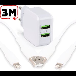 USB Lader met 2 Poorten met 2x Oplader Kabel - Geschikt voor iPad, iPhone met Lightning - USB Kabels 3 Meter