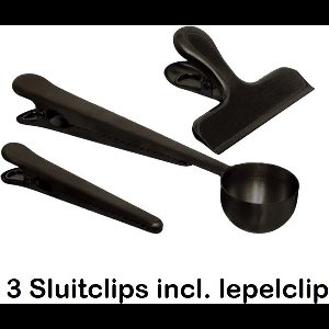 3 Sluitclips inclusief lepelclip Roestvrij Staal Zwart