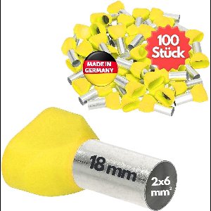 100 stuks Kalitec AET618GE dubbele adereindhulzen geïsoleerd 2x6,0mm² 18mm lang geel I Made in Germany I Industriële kwaliteit