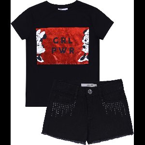 Minnie Mouse - Zwarte Kledingset voor Meisjes voor de Zomer / 128