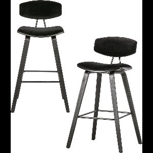 WOOOD Senn Barstoelen - Fluweel - Zwart - Set van 2