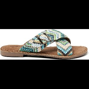 Lazamani - Mia Raffia Dames Slippers Blue - Maat 38