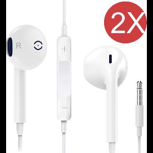 2x In-Ear Oordopjes met 3.5mm Jack - Oortjes met Draad en Microfoon voor Telefoon / Tablet / Laptop / Smartphone / GSM