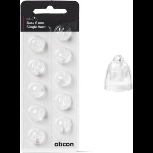 Oticon minifit BASS dome MAAT: 6 MM - SINGLE VENT. - Blister van 10 stuks - voor MiniRite luidspreker