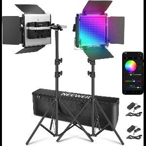 Neewer 660 PRO II, fotostudio videostudio lichtset 2 x 50W, RGB. LED, incl statieven en hoes, app bediening.