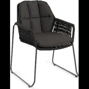 Tierra Outdoor - Rivera tuinstoel - stapelbaar -donkergrijs frame -zwart rope - inclusief vochtwerend kussen