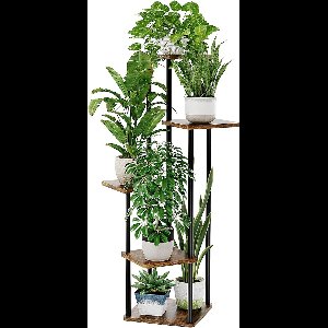 Candala Plantenstandaard, bloemenstandaard, voor binnen en buiten, 5 etages, plantenrek, bloementrap, metaal, balkon, decoratie, slaapkamer, bloempot, kamerplanten, plantentafel (bruin)