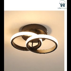 LifeStages - Ceiling Lamp - LED Plafondlamp - 2 Lichtpunten - Modern Rond Ontwerp - Lichtkleur Warm Wit 3000K - 22 W LED Lamp - Siliconen Afdekking - LED Lamp Voor Woonkamer - Slaapkamer - Keuken - 2 LED Ringen - Warm Wit Licht