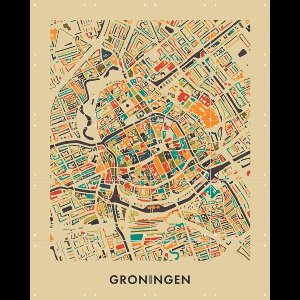 IXXI Groningen Mosaic Map, Kunst in Kaart - 80 x 100 cm - Gratis ophangtool - Grote wanddecoratie en posters - Grafisch Ontwerp, Digitale Kunst