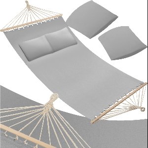 tectake® Dubbele hangmat voor 2 personen - Inclusief 2 kussens en spreidstokken - Ligvlak ca. 230x145 cm - Draagvermogen tot 240 kg - Diverse kleuren - Grijs