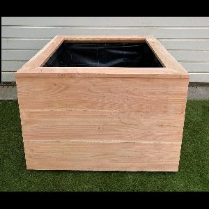 Grote houten Lariks Douglas plantenbak 95x95x65 vierkante plantenbak voor buiten - Handgemaakt luxe bloembak voor in de tuin