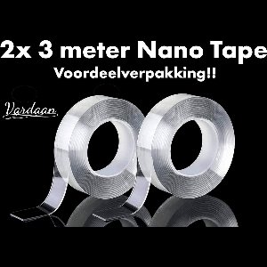Nano Tape - Dubbelzijdige Plakband - Transparant - Vardaan®️ Dubbelzijdige Nano Tape - Herbruikbaar & Waterproof Nano Tape - Griptape - Nano Tape 3 meter - 2 stuks ✅✅✅