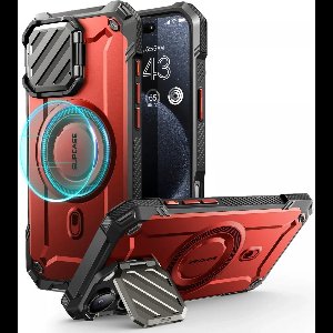 SUPCASE UB Pro MagXT Hoesje Geschikt voor Apple iPhone 16 Pro Max - Back Cover met Camera Protector Kickstand - Compatibel met MagSafe - Extra Camera Bescherming - Rood