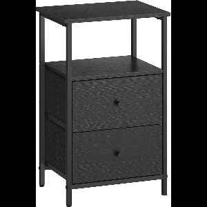 FurnStar - Nachtkastje - bijzettafel met 2 stoffen laden - salontafel met planken - 61 cm hoog - voor woonkamer - slaapkamer - aszwart-inktzwart-matzwart