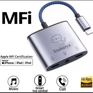 Xtabarya 3 in1 Dual 8 pin +3,5 mm en oplaadpoort Geschikt voor iPhone Compatibel Compatibel met iOS -Grijs