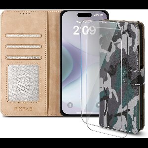 Zandarix Geschikt voor Apple iPhone 16e - Portemonneehoesje - Magnetisch boekflip - Kaartsleuven - Kickstand - Met 2 Screenprotector - Book Case Hoesje - Camouflage
