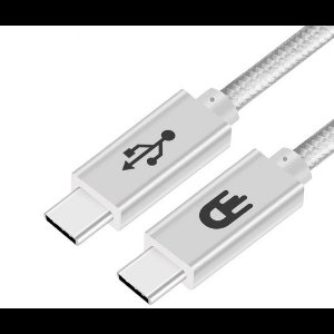 Drivv. USB C naar USB C Kabel 3.2 - 100W Fast Charge / Snellader - USB C Data en Oplaadkabel - 2 meter - Zilver Wit