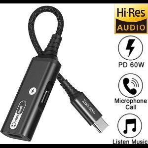 Xtabarya 2 In 1 Splitter USB Type C Male met Daul Type C Hifi Dac Type C Pd 60W Opladen Vrouwelijke naar USB C Vrouwelijke -zwart