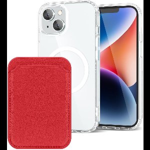 Shockproof Anti Shock Back Cover Hoesje Compatibel met MagSafe Geschikt voor: Apple iPhone 14 Plus met Magnetische Pasjeshouder - Rood