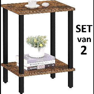 Bijzettafel Hout – Set van 2 – Industrieel Tafeltjes – Side Table Set 45×45×40 cm – Bruin – IN.HOMEXL Umbria Brown