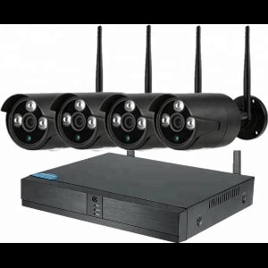 4 Bullit Camera beveiliging systeem set draadloos WIFI buiten binnen zwart bewakingscamera kit