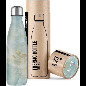 IZY Drinkfles - Marmer - Groen - Inclusief donatie - Waterfles - Thermosbeker - RVS - 12 uur lang warm - 500 ml