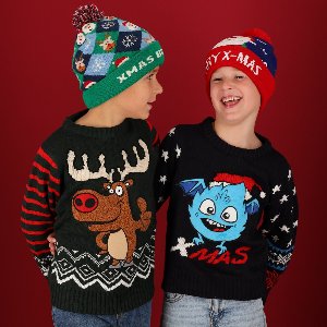Morethansocks - Kerst trui - Kids - Gebreid - Rood/grijs - Maat 104/110 - foute kersttrui - kersttrui kinderen - kersttruien - kersttrui kind - kersttrui jongens - kersttrui meisjes