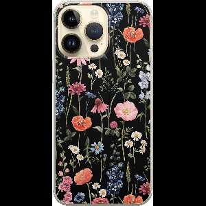Leuke Telefoonhoesjes - Hoesje geschikt voor iPhone 14 Pro Max - Dark flowers - Soft case - TPU - Bloemen - Zwart