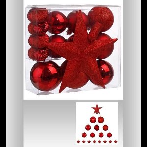 Kerstballenset 18 delig met kerstster rood - 18 stuks - Kerstbal - Kerstster - Kerstversiering - Roodkleurig