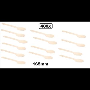 400x Bio houten lepel naturel 165mm next generation - Bestek soep lepel duurzaam hout roer ijs diner restaurant