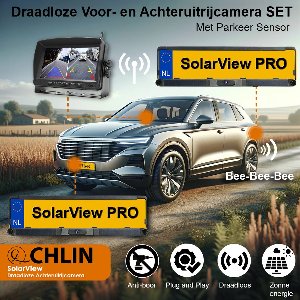 CL CHLIN® Solar View PRO Duo - Draadloze voor- en Achteruitrijcamera met ingebouwde accu en zonnepanelen incl 7inch pro scherm - achteruitrijcamera's - achteruitrij camera kentekenplaat - achteruitrijcamera's - parkeercamera draadloos auto, caravan