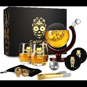 Luxe Skull Whiskey Karaf Set – 0,9L | Inclusief 2 Gouden Whiskey Stenen, 2 Glazen & Onderzetters – Luxe Giftbox – Uniek Cadeau – Catrinaz®