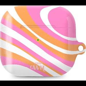 xoxo Wildhearts hoesje geschikt voor AirPods 3 - Chasing Sunsets - Glossy - Ook als telefoonhoesje verkrijgbaar - schokbestendige case - koptelefoon hoesje - Glimmend - Beschermhoes met golvende print - golven - Beige - Oranje - Roze