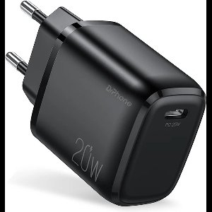 DrPhone FlashVolt – USB-C 20W Adapter – Type C Adapter - Stekker Voor Smartphone / Tablet – 80% - 35 minuten - Zwart