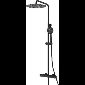 EcoRain© 30% Waterbesparende Regendouche Doucheset Tyler 30 CM Rond met Thermostaatkraan - Handdouche 12 CM - Hoge Druk - Universeel - Anti-Kalk Douchekop - 5 jaar garantie - Zwart