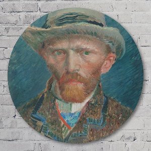 Muurcirkel ⌀ 40 cm - Zelfportret met grijze vilthoed, Vincent van Gogh, 1853 - 1890 - Aluminium Dibond - Bekende personen - Rond Schilderij - Wandcirkel - Wanddecoratie