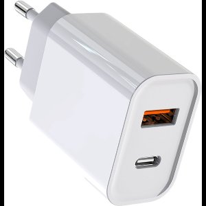 USB C Adapter oplader USB stekker 20W geschikt voor Samsung Galaxy & iPhone 12, 13, 14, 15 - USB-A & USB-C adapter wit