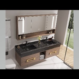 Haviklux Badkamermeubel - 2 persoons - 120 cm - Donker hout decor - Complete set incl. kranen