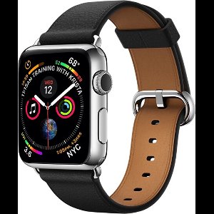 By Qubix Classic lederen bandje - Zwart - Geschikt voor Apple Watch 38mm - 40mm - 41mm - 42mm - Compatible Apple watch bandje Smartwatch bandje -