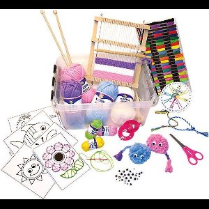 Knutselbox Textiel Handwerk: naaien, weven, breien, borduren